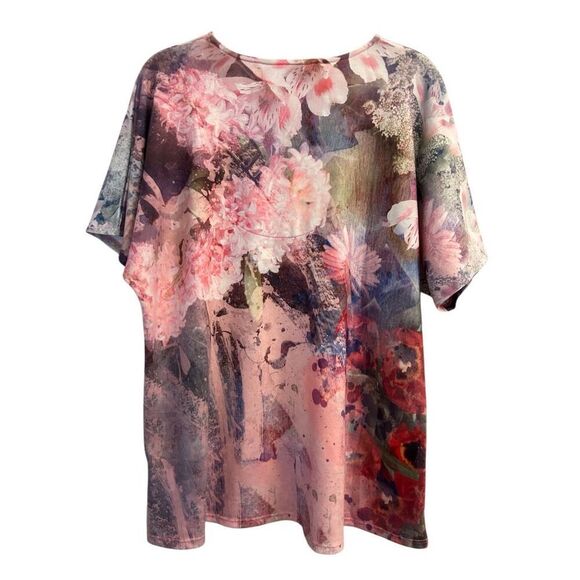 Soft Surroundings Floral Knit Top sz L Hydrangea Pink Garden - Picture 2 of 7